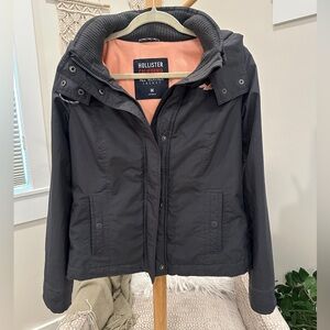 Hollister All-Weather Hooded Jacket Medium Charcoal Gray / Fleece Lined